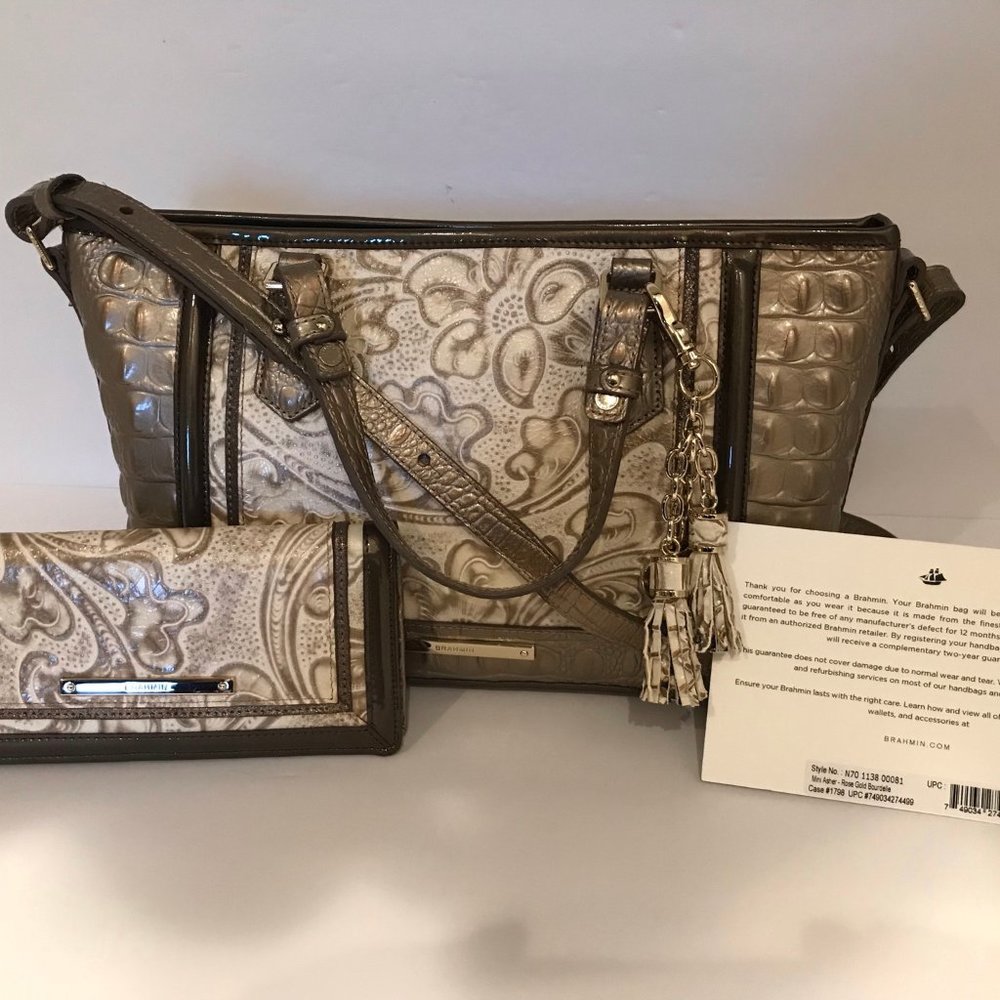 NWT Brahmin MINI ASHER & WALLET - ROSE GOLD BORDELLE & Tassel - Just beautiful!
